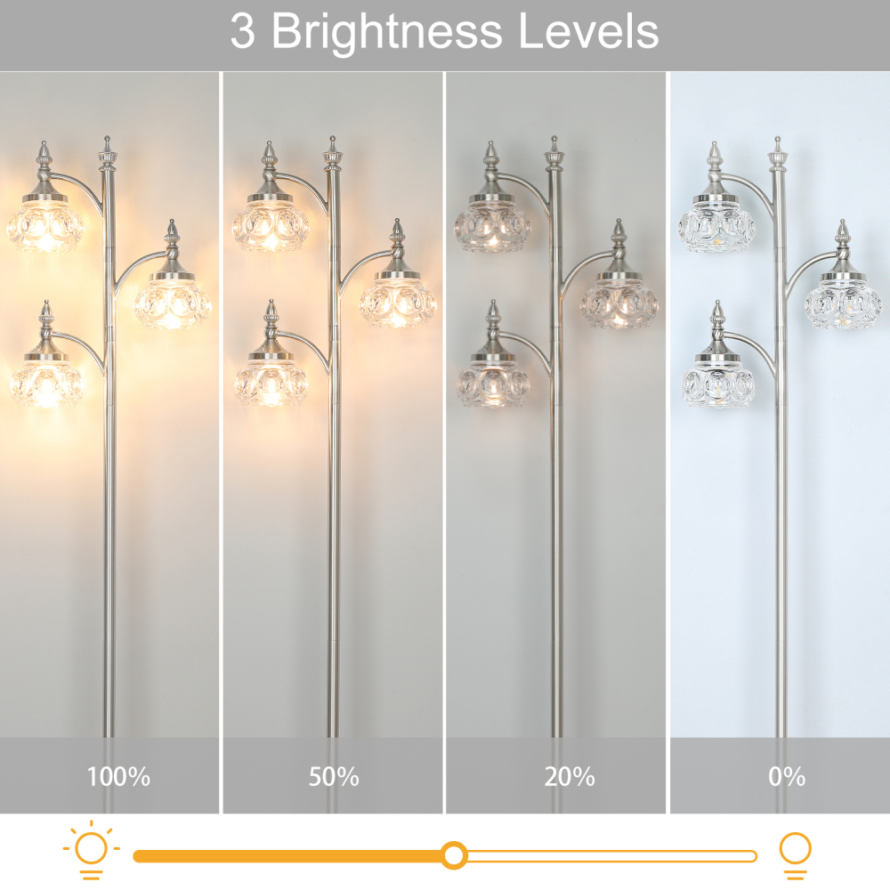 Metal & glass shade floor lamp 3 heads