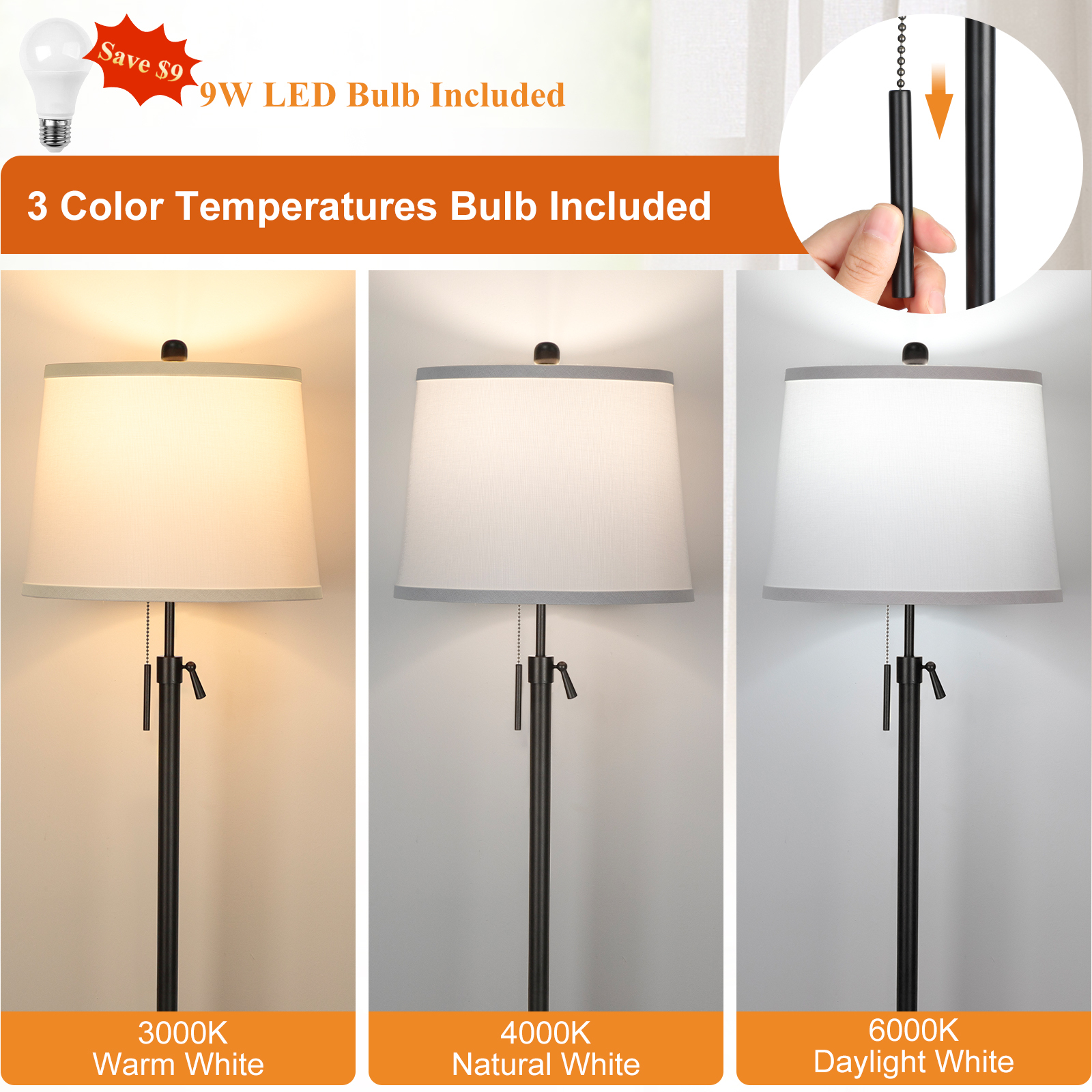 Metal & Fabric Shade Floor Lamp