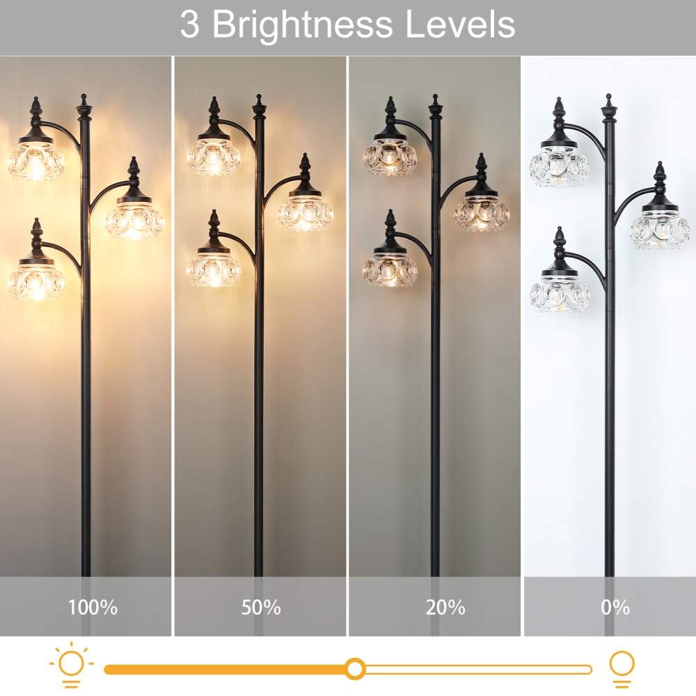 Metal & glass shade floor lamp 3 heads