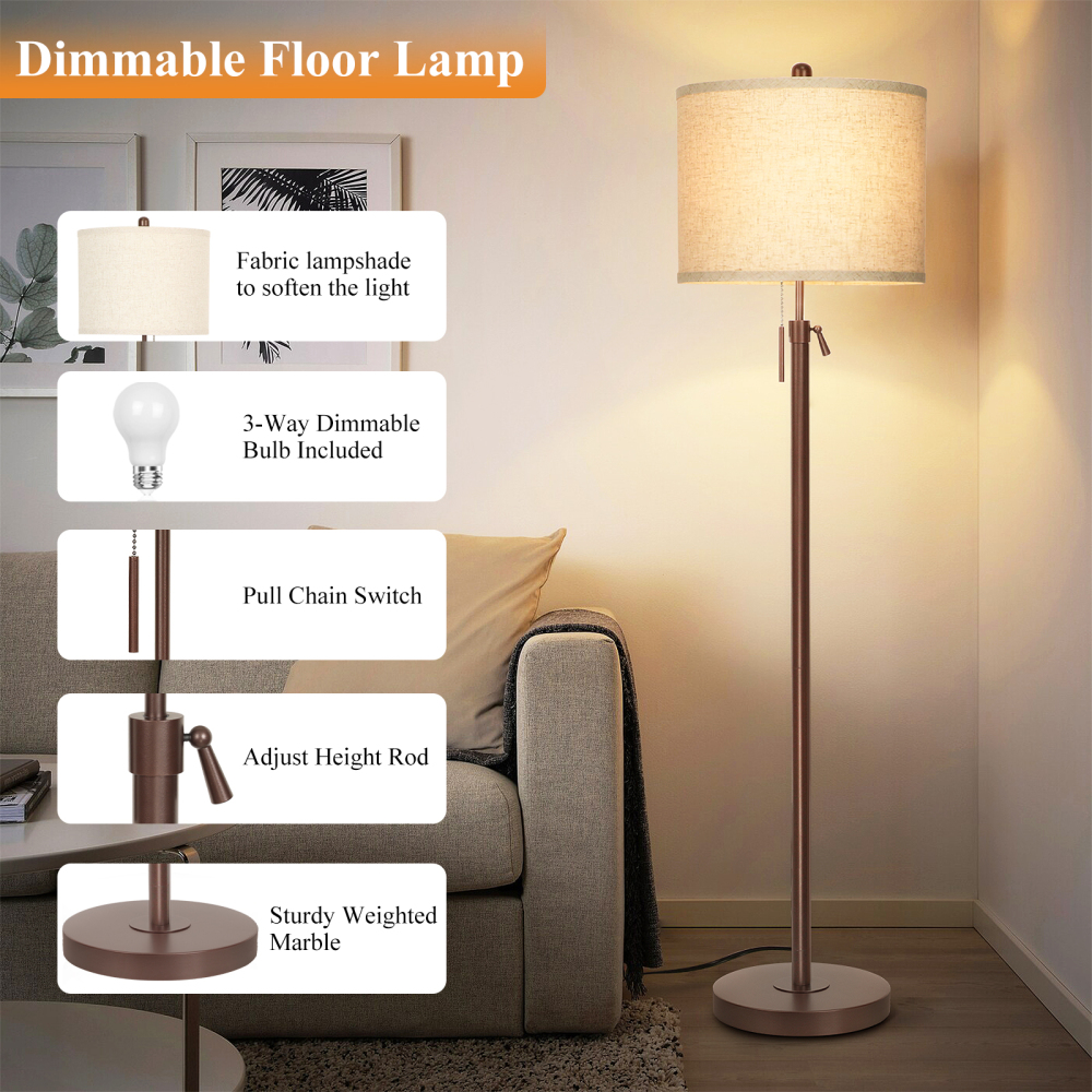 Liftable floor lamp, 55-65 inches