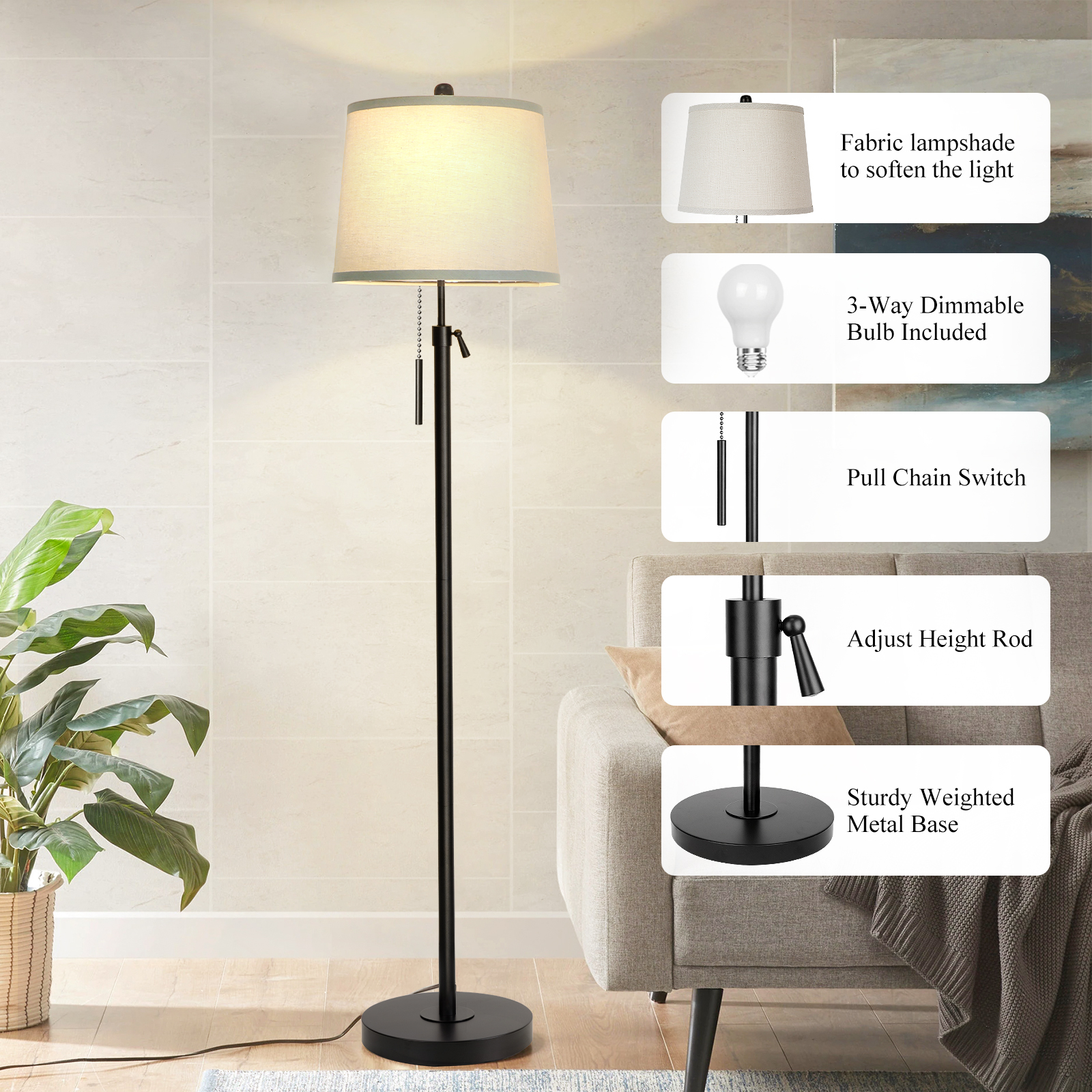 Metal & Fabric Shade Floor Lamp