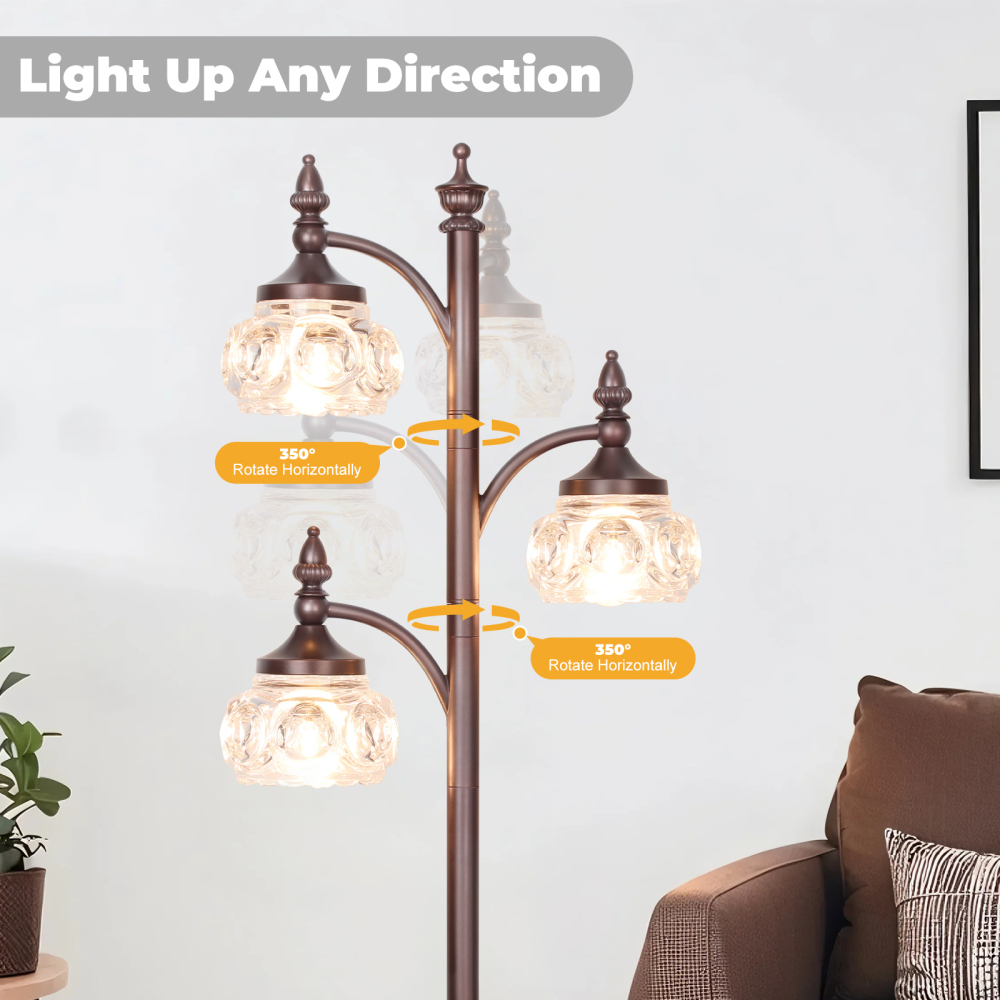 Metal & glass shade floor lamp 3 heads