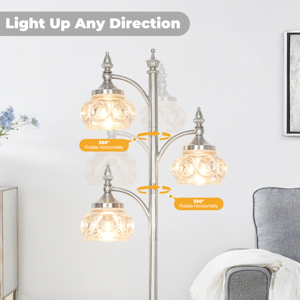 Metal & glass shade floor lamp 3 heads