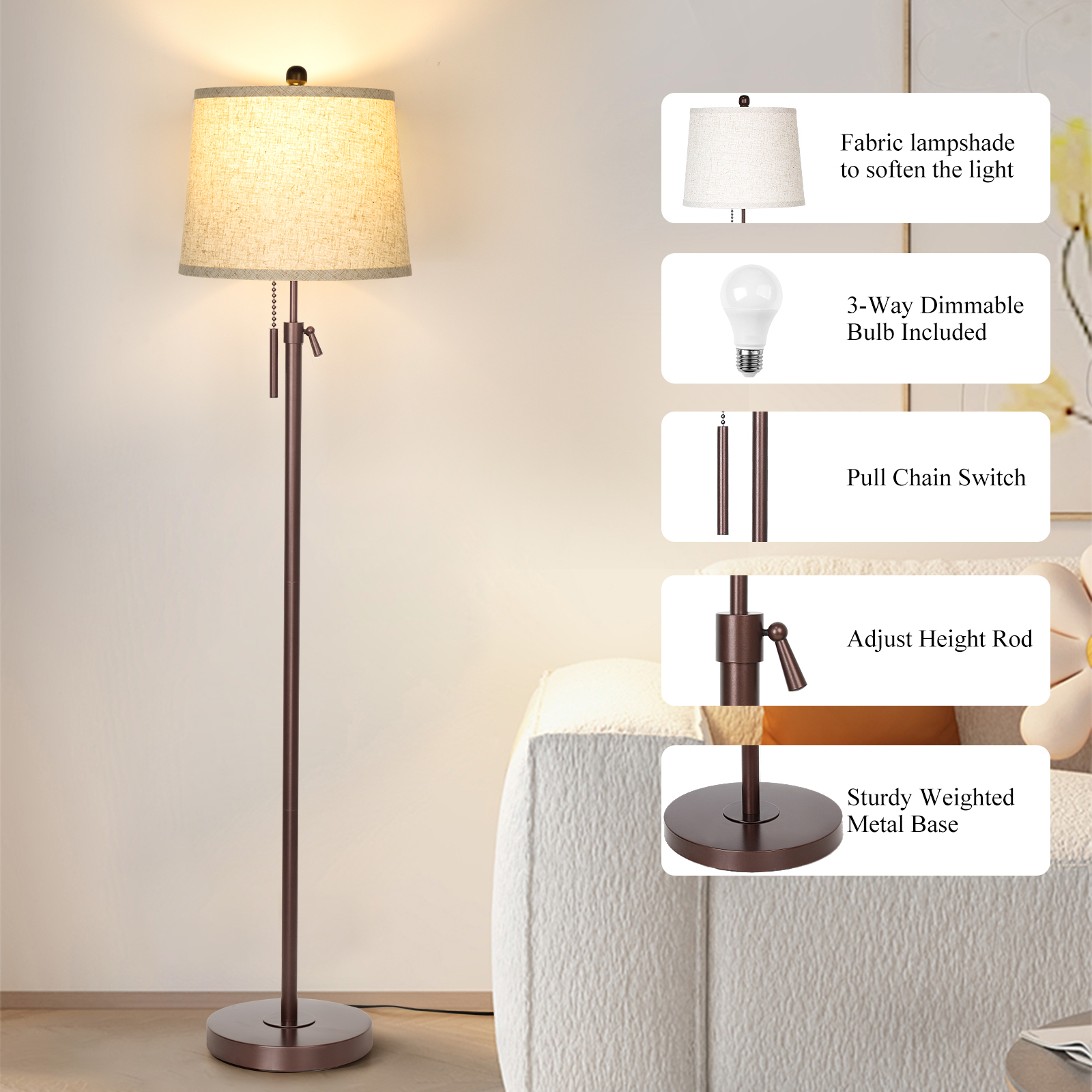Metal & Fabric Shade Floor Lamp