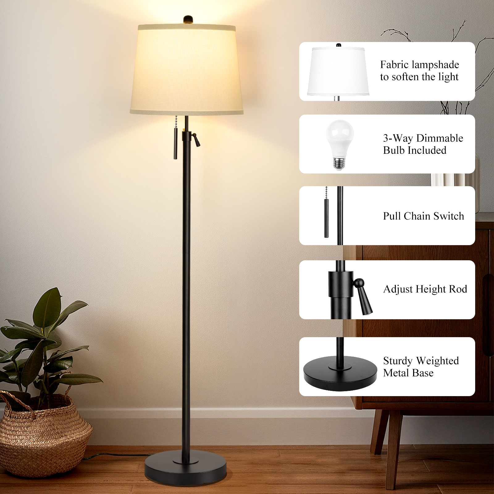 Metal & Fabric Shade Floor Lamp