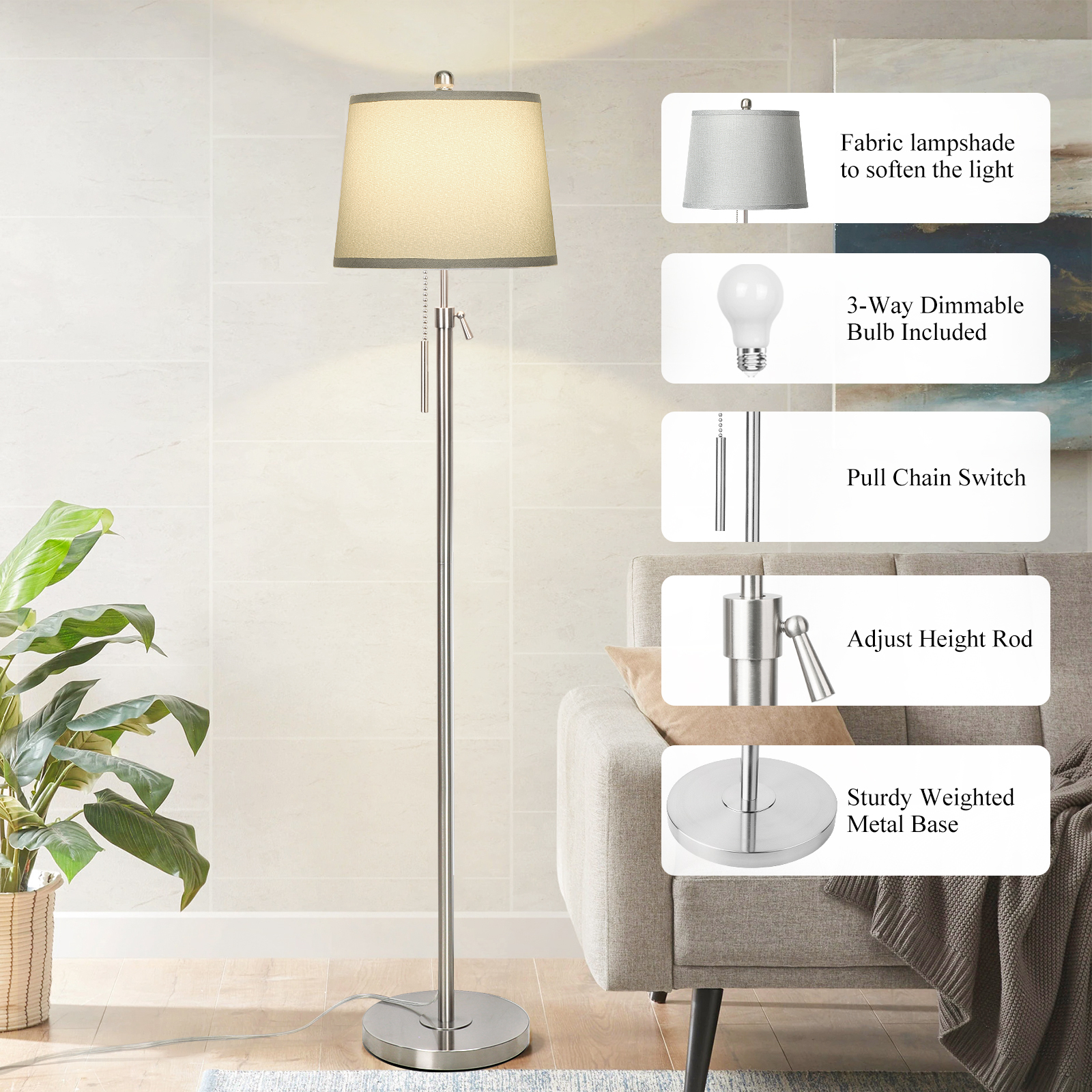 Metal & Fabric Shade Floor Lamp