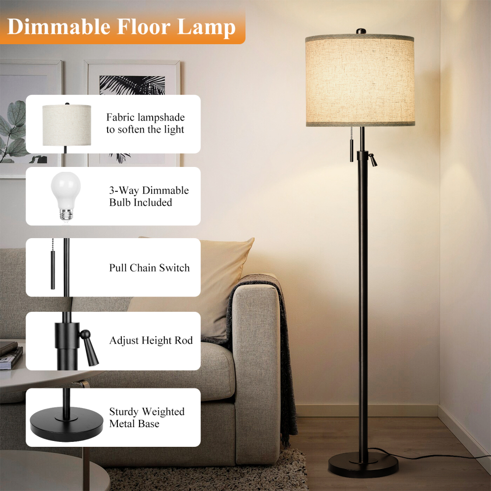 Liftable floor lamp, 55-65 inches