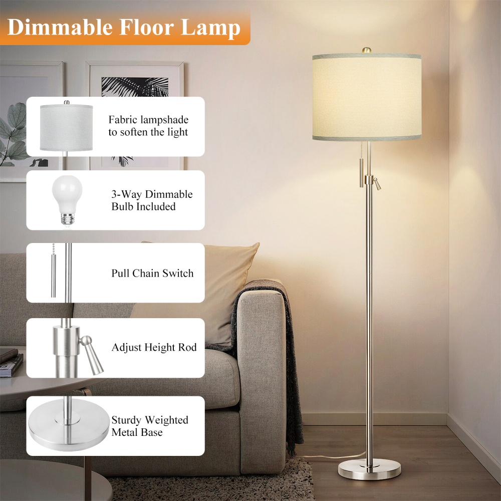 Liftable floor lamp, 55-65 inches