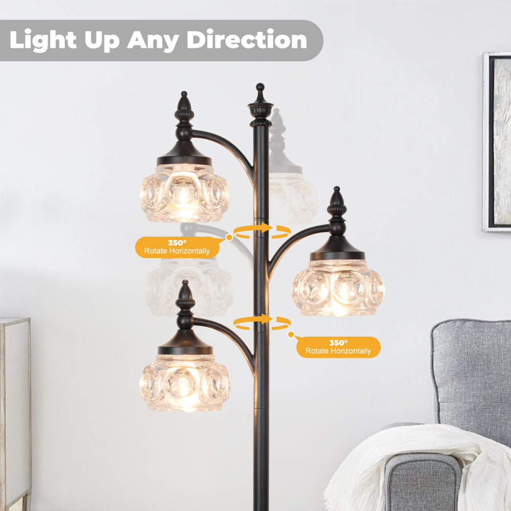 Metal & glass shade floor lamp 3 heads