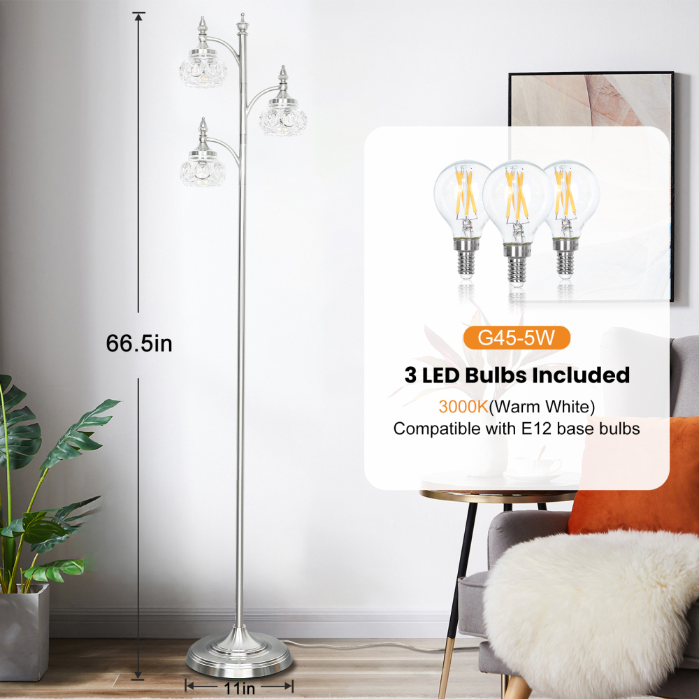 Metal & glass shade floor lamp 3 heads