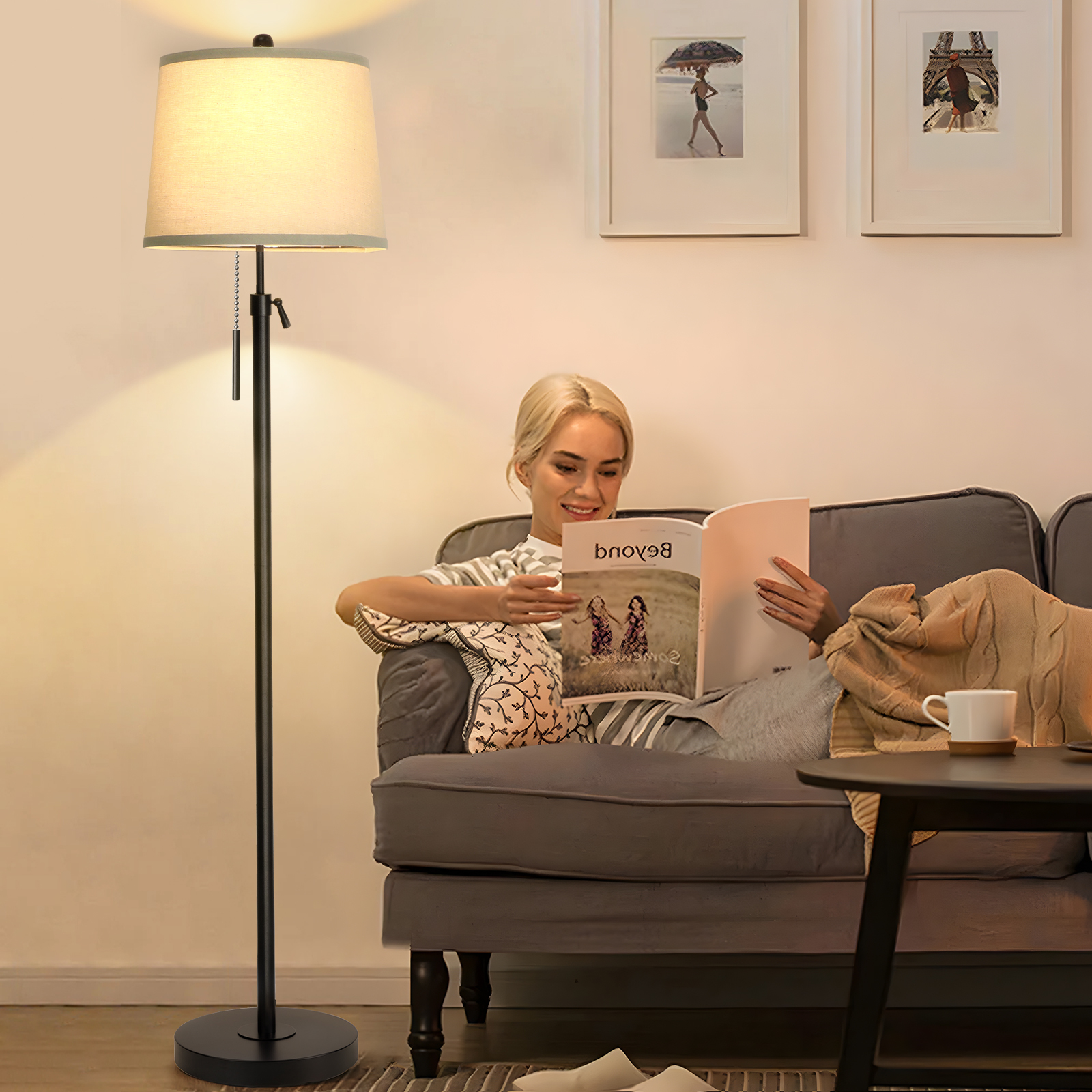 Metal & Fabric Shade Floor Lamp