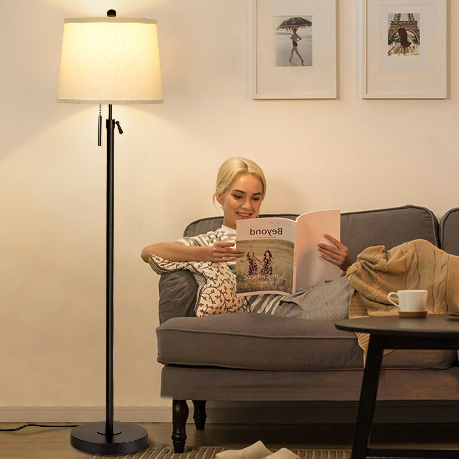 Metal & Fabric Shade Floor Lamp