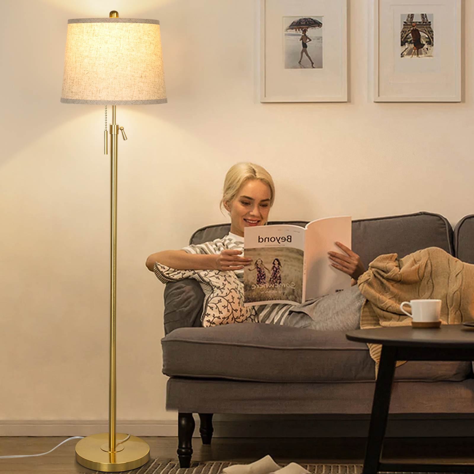 Metal & Fabric Shade Floor Lamp