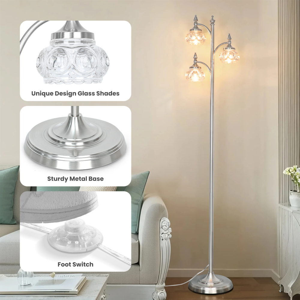 Metal & glass shade floor lamp 3 heads