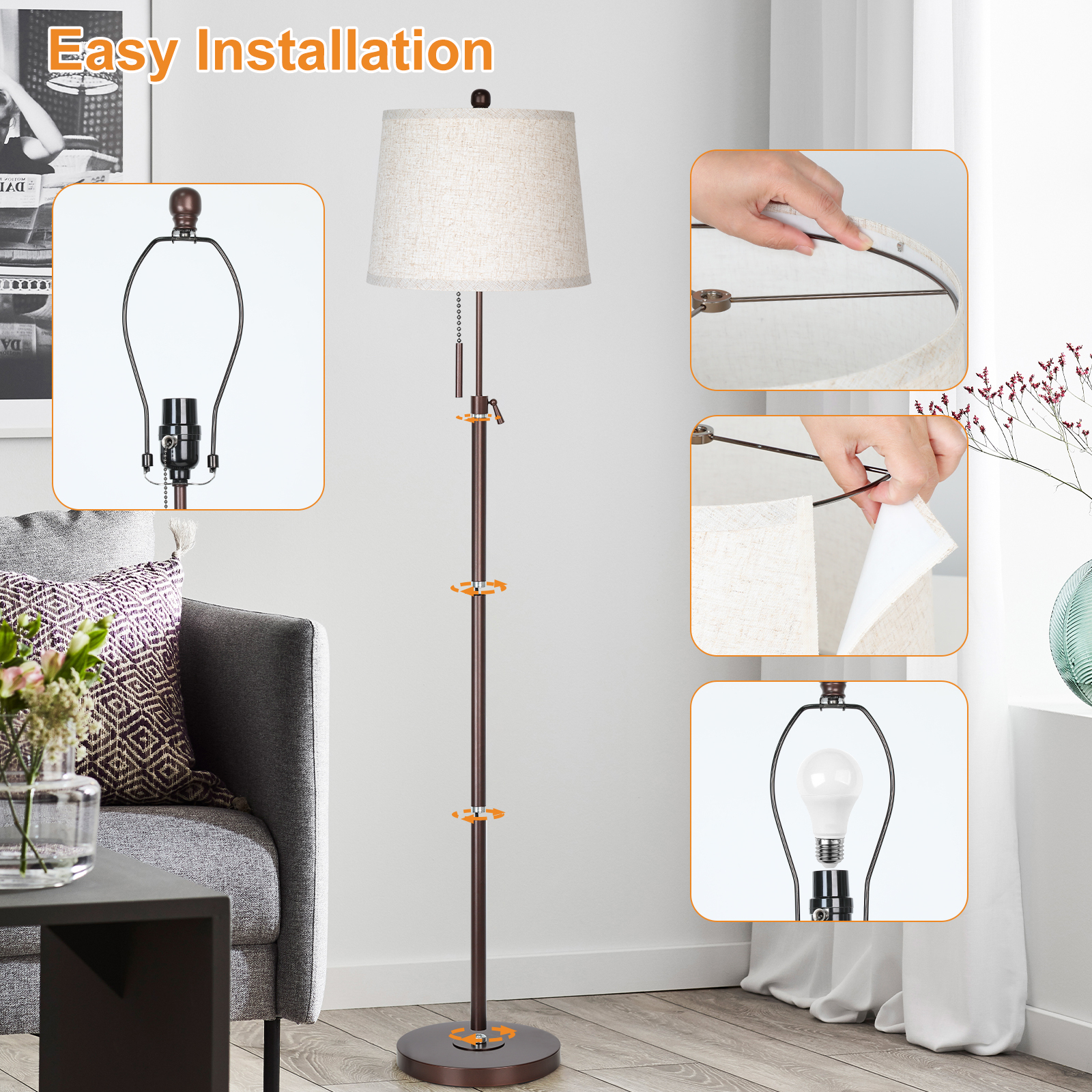 Metal & Fabric Shade Floor Lamp