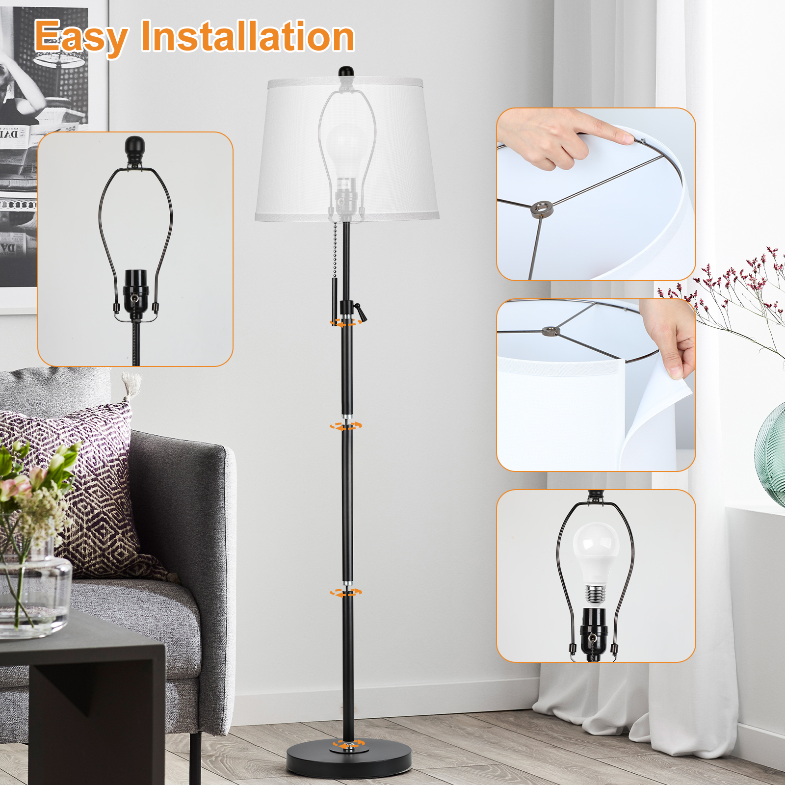 Metal & Fabric Shade Floor Lamp