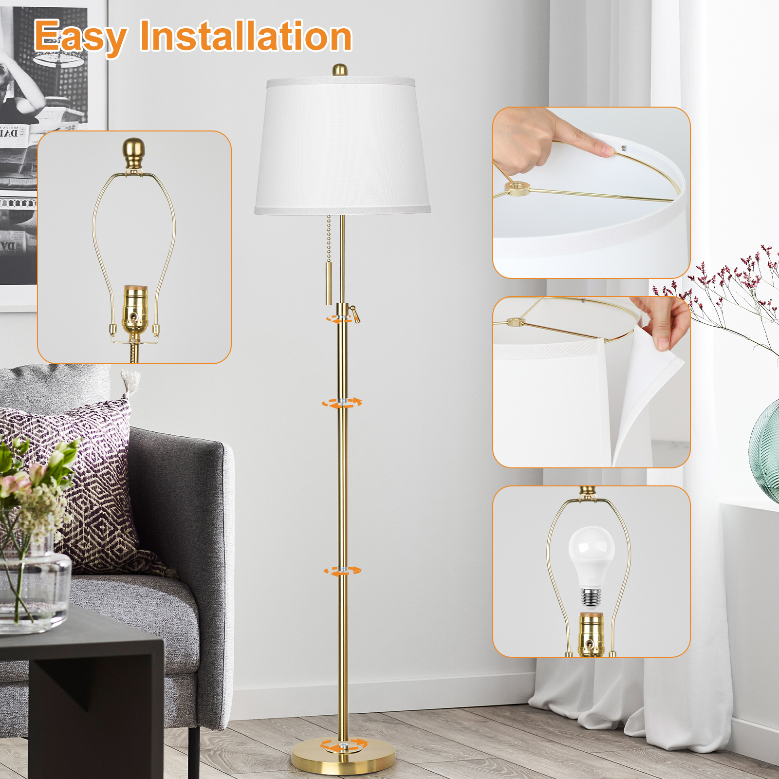 Metal & Fabric Shade Floor Lamp