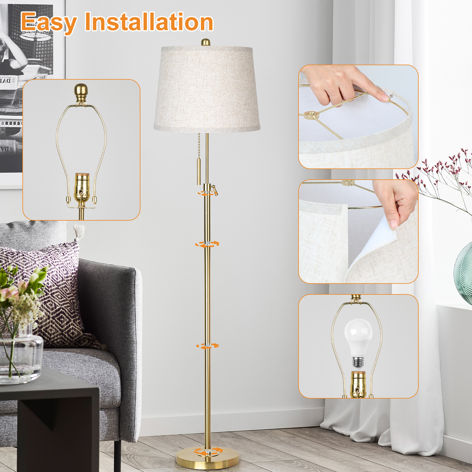 Metal & Fabric Shade Floor Lamp