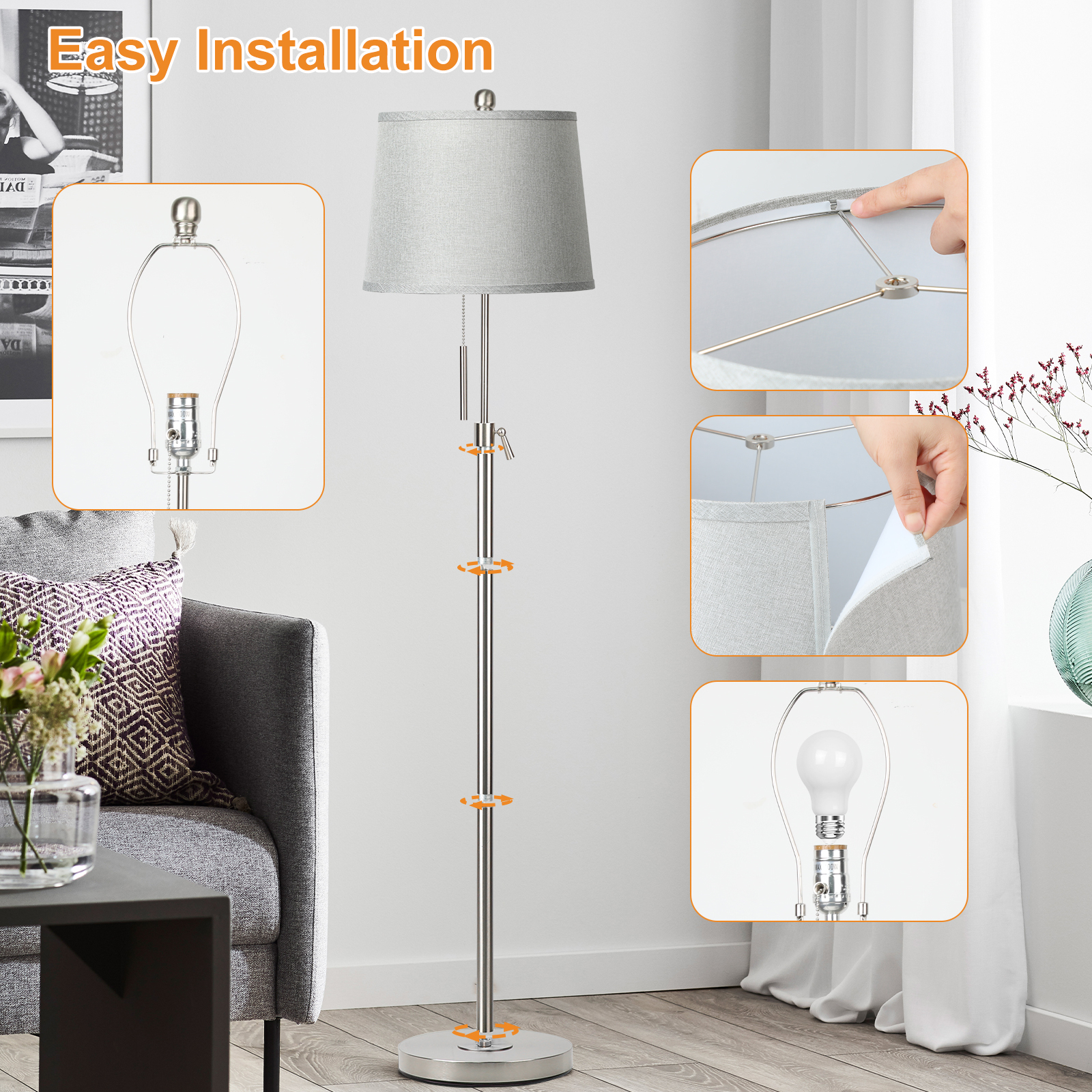 Metal & Fabric Shade Floor Lamp