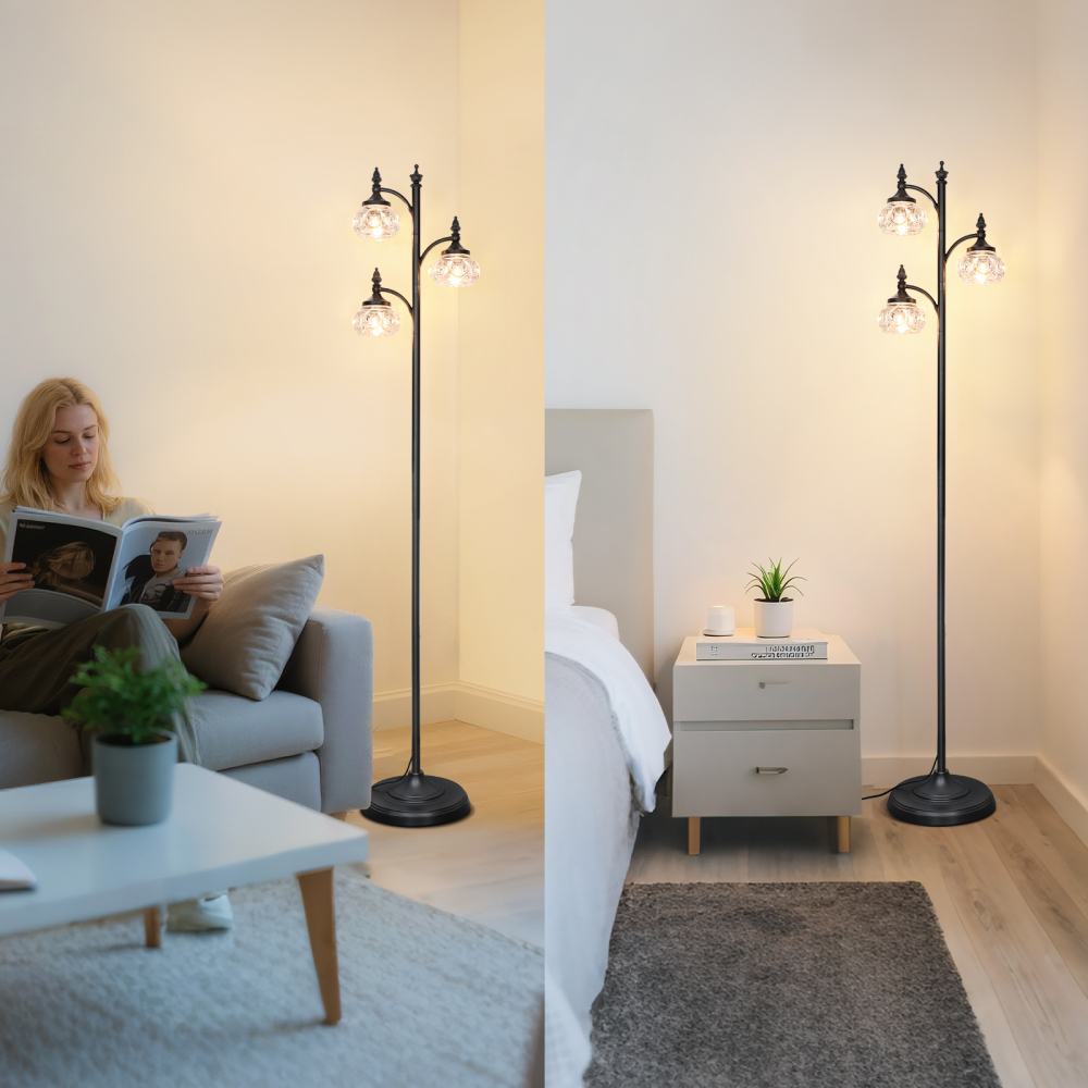 Metal & glass shade floor lamp 3 heads