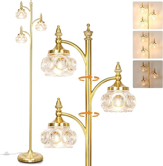 Metal & glass shade floor lamp 3 heads