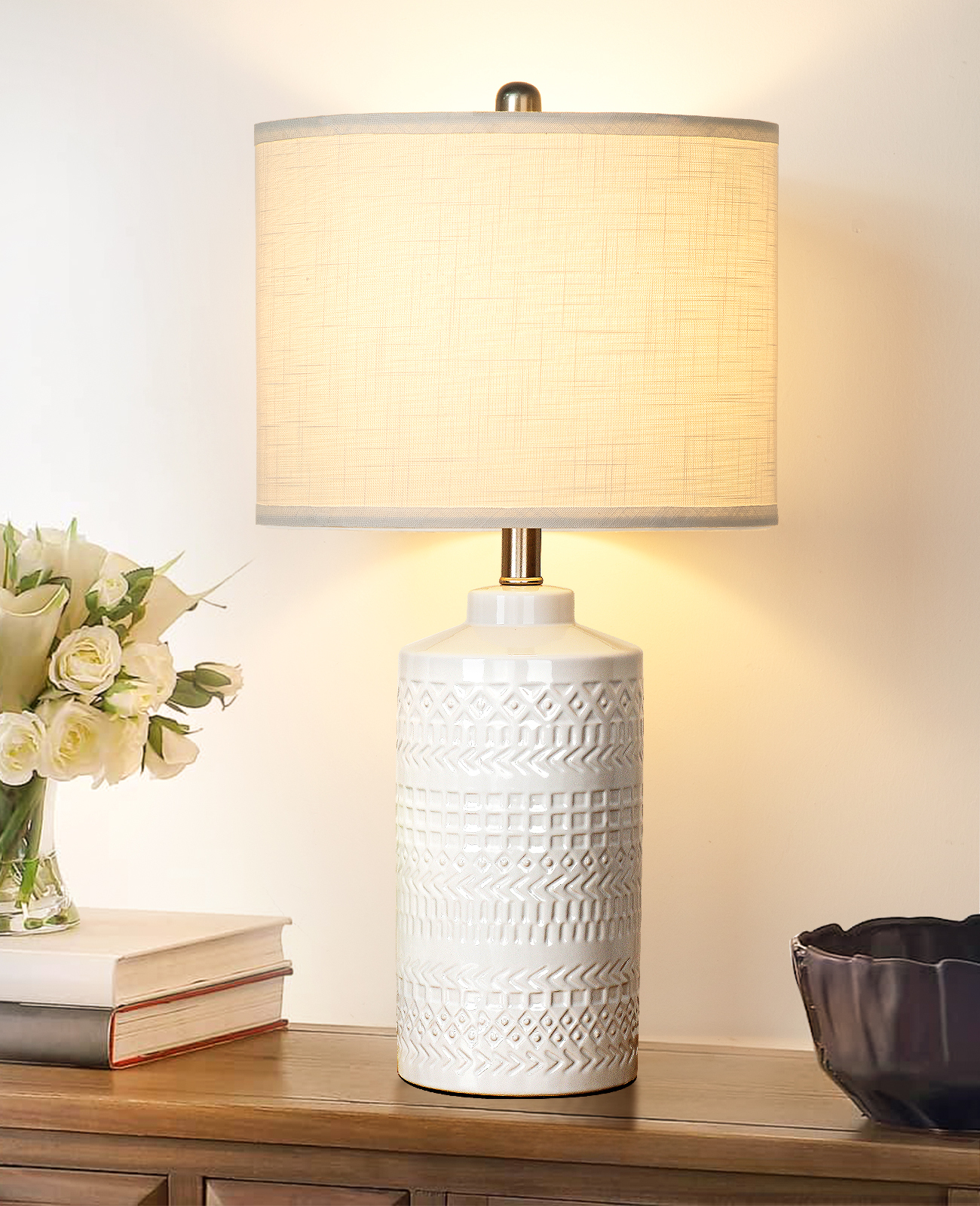 Straight Ceramic Table Lamp 25in