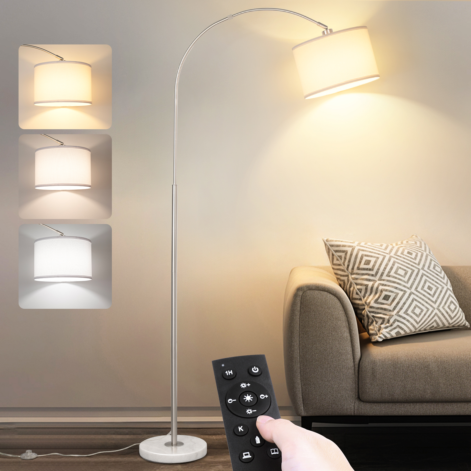 Arc floor lamp with remote control bulb