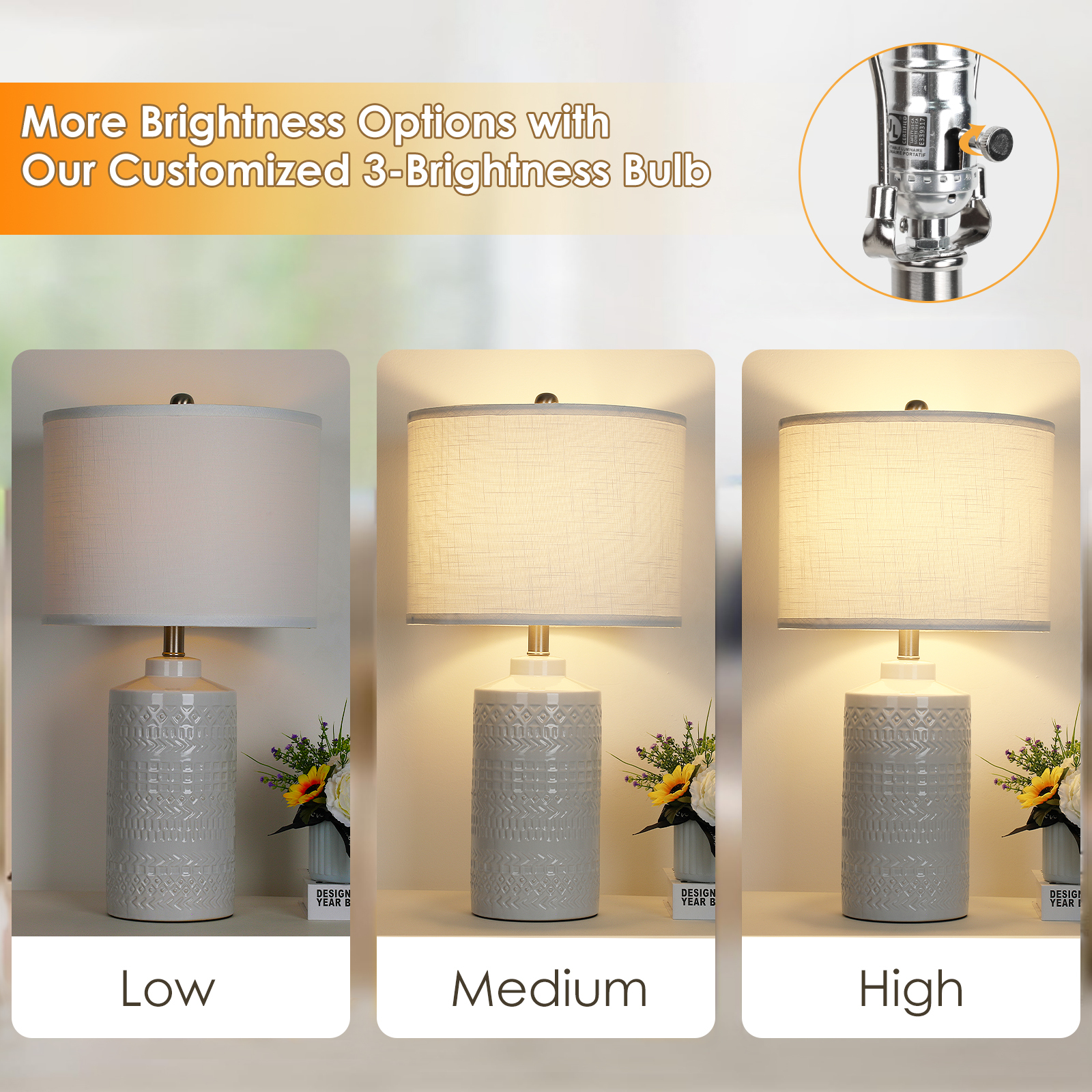 Straight Ceramic Table Lamp 25in
