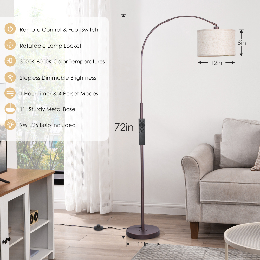 Arc floor lamp with remote control bulb
