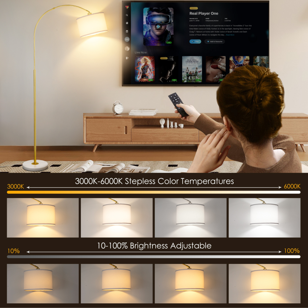 Arc floor lamp with remote control bulb