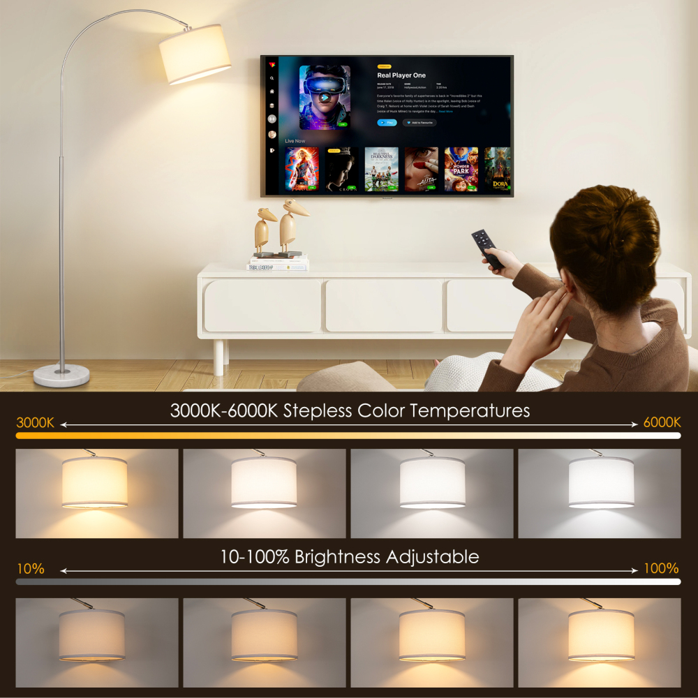 Arc floor lamp with remote control bulb