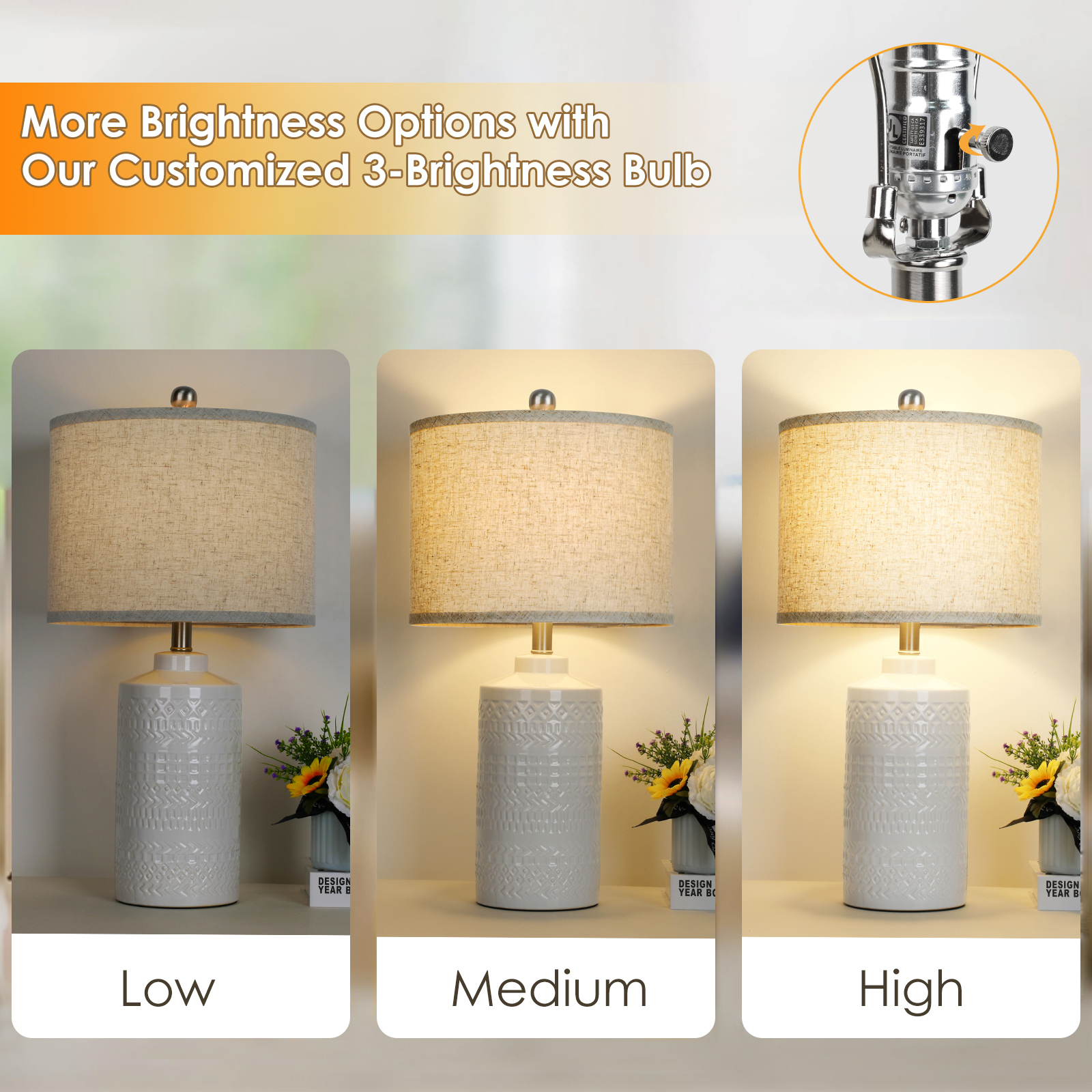 Straight Ceramic Table Lamp 25in