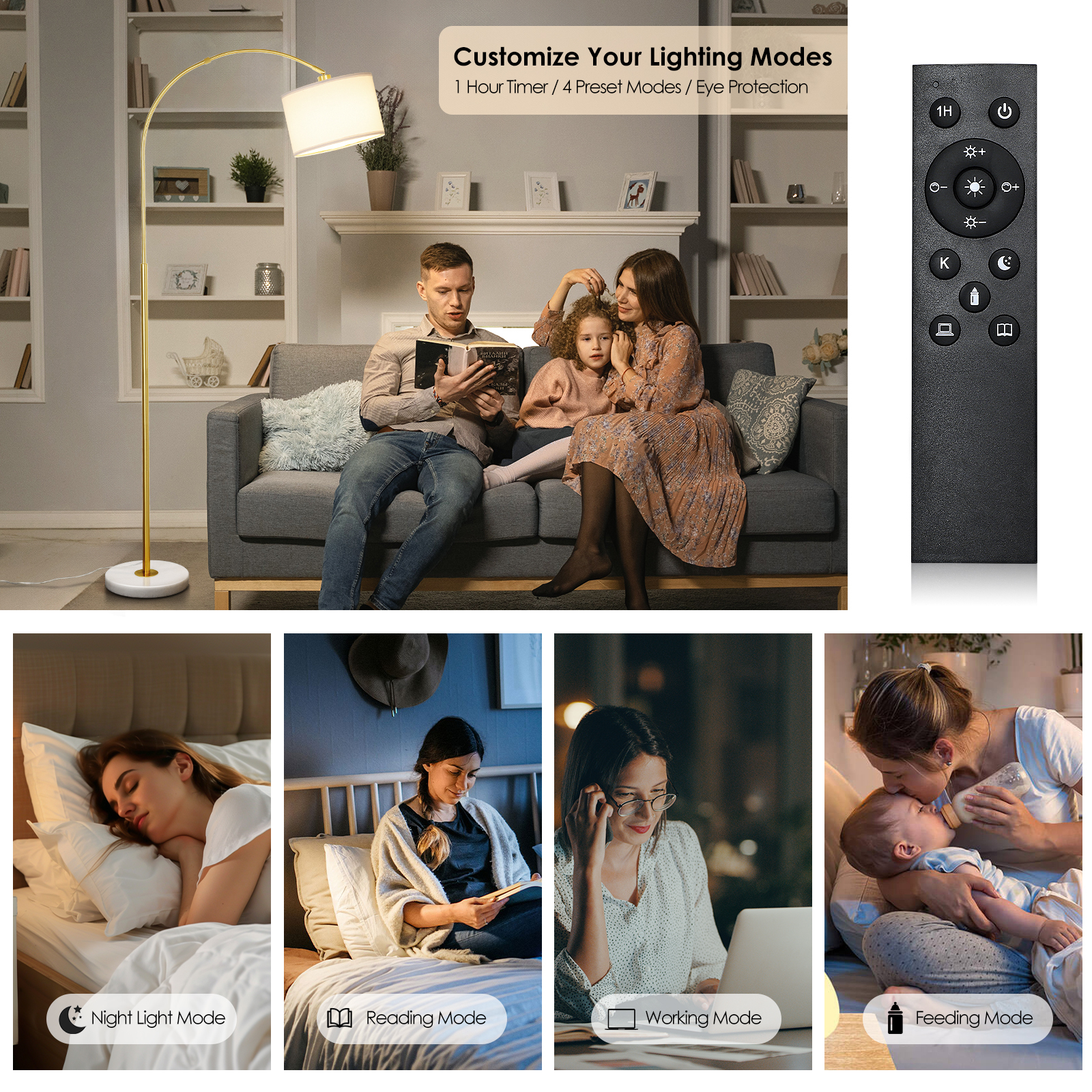 Arc floor lamp with remote control bulb