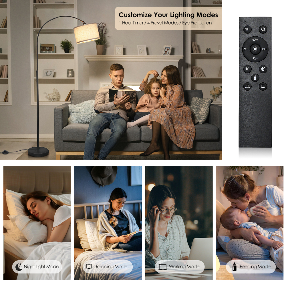 Arc floor lamp with remote control bulb