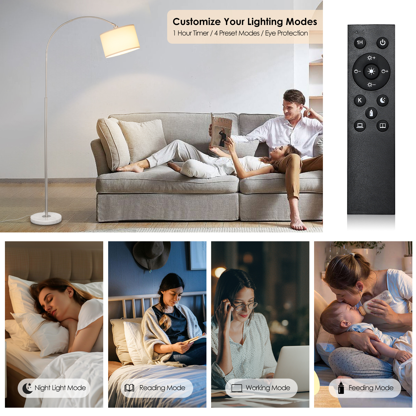 Arc floor lamp with remote control bulb