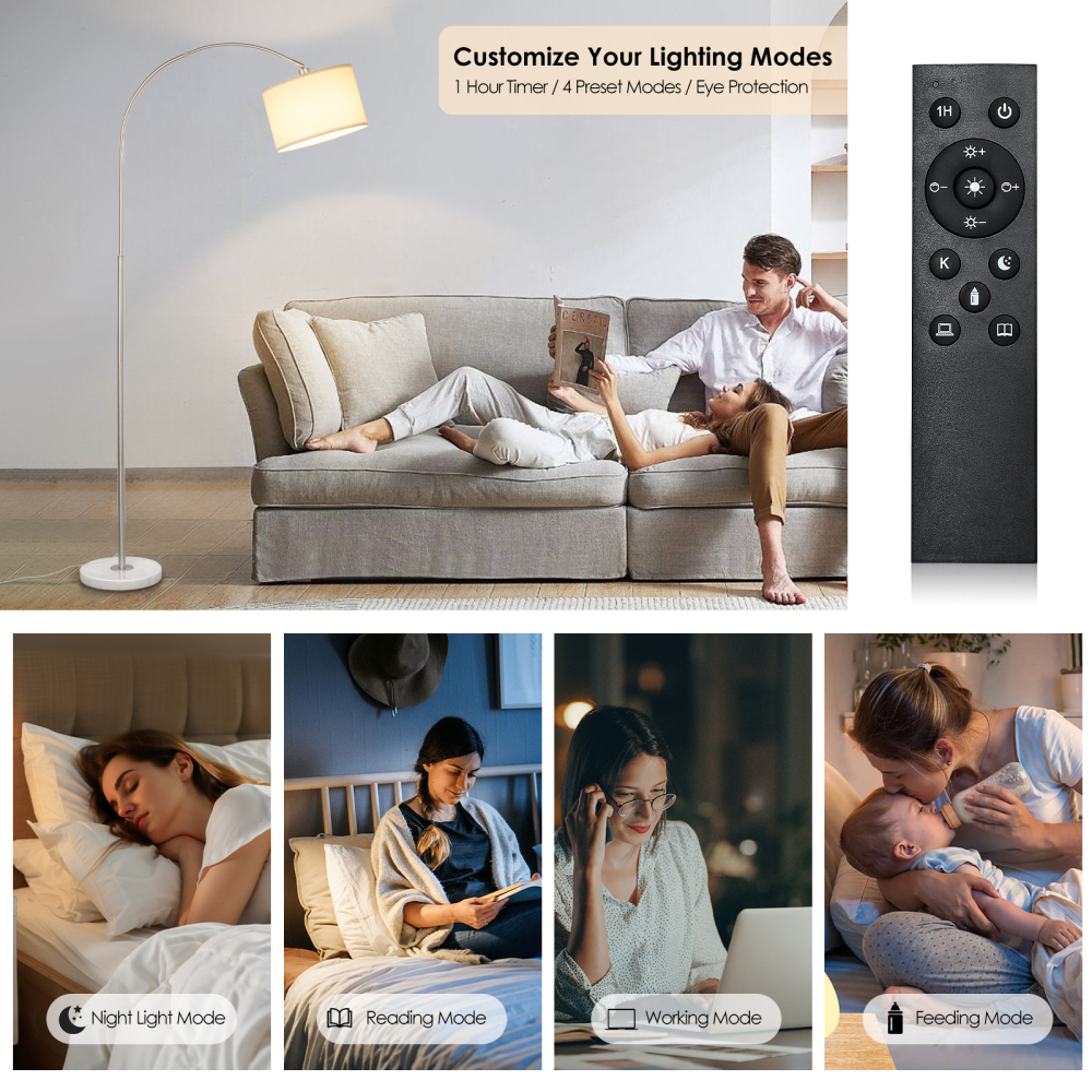 Arc floor lamp with remote control bulb