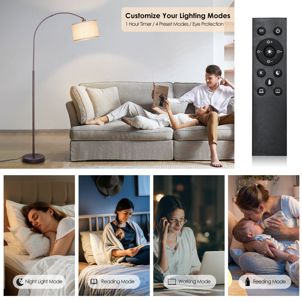 Arc floor lamp with remote control bulb