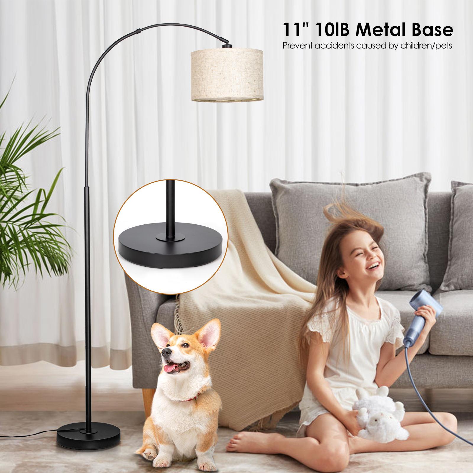 Arc floor lamp with remote control bulb