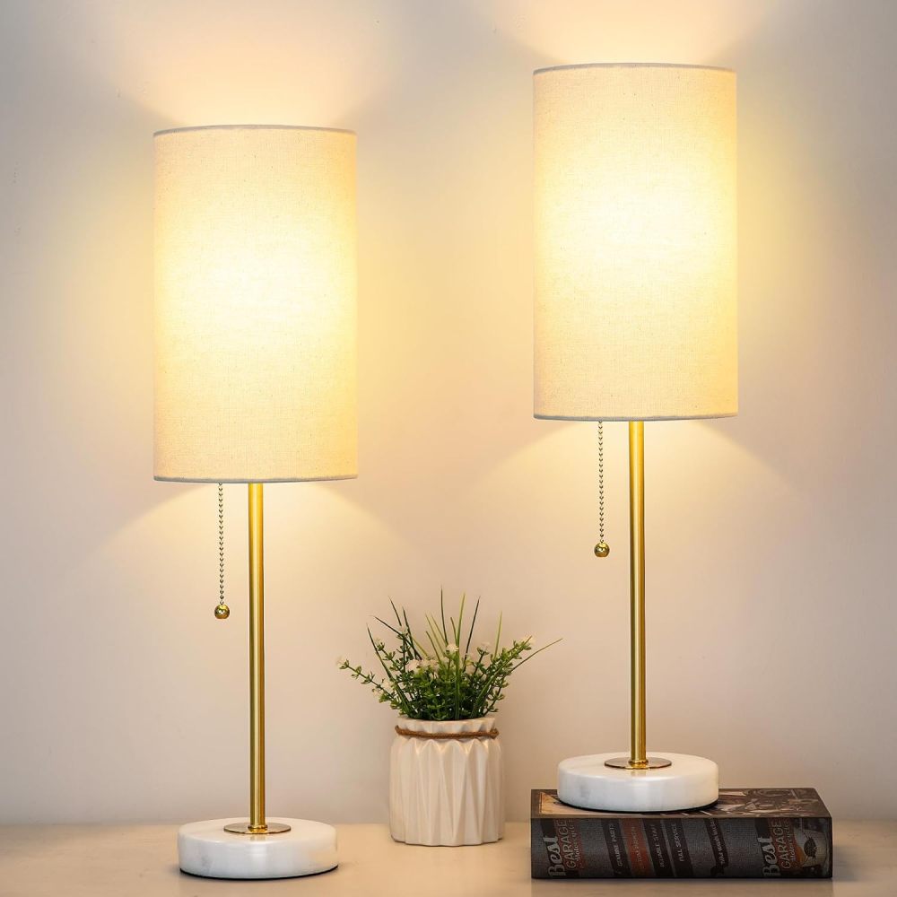 Marble Base Small Table Lamp 19in-2Pack