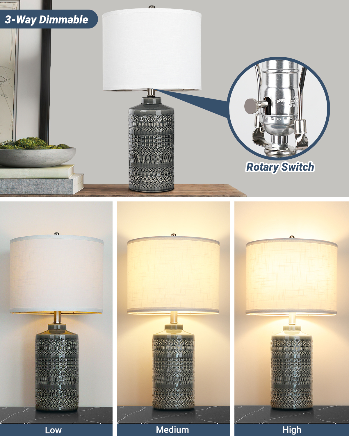 Straight Ceramic Table Lamp 25in