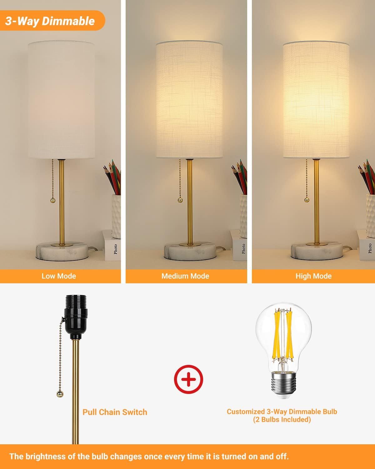Marble Base Small Table Lamp 19in-2Pack
