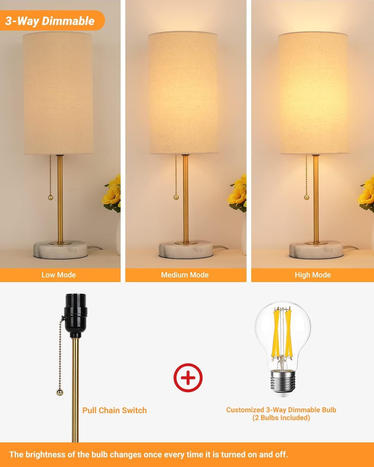 Marble Base Small Table Lamp 19in-2Pack