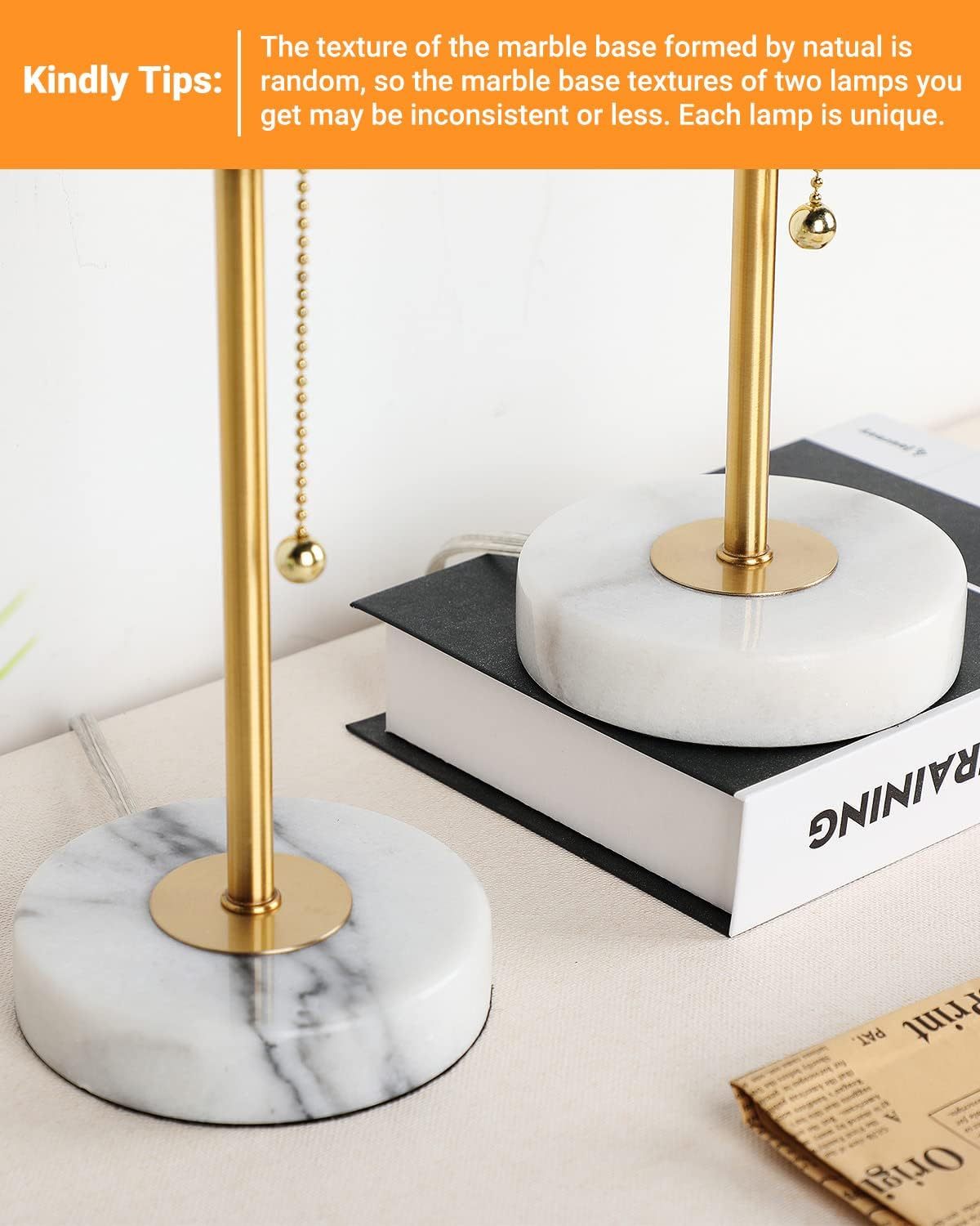 Marble Base Small Table Lamp 19in-2Pack