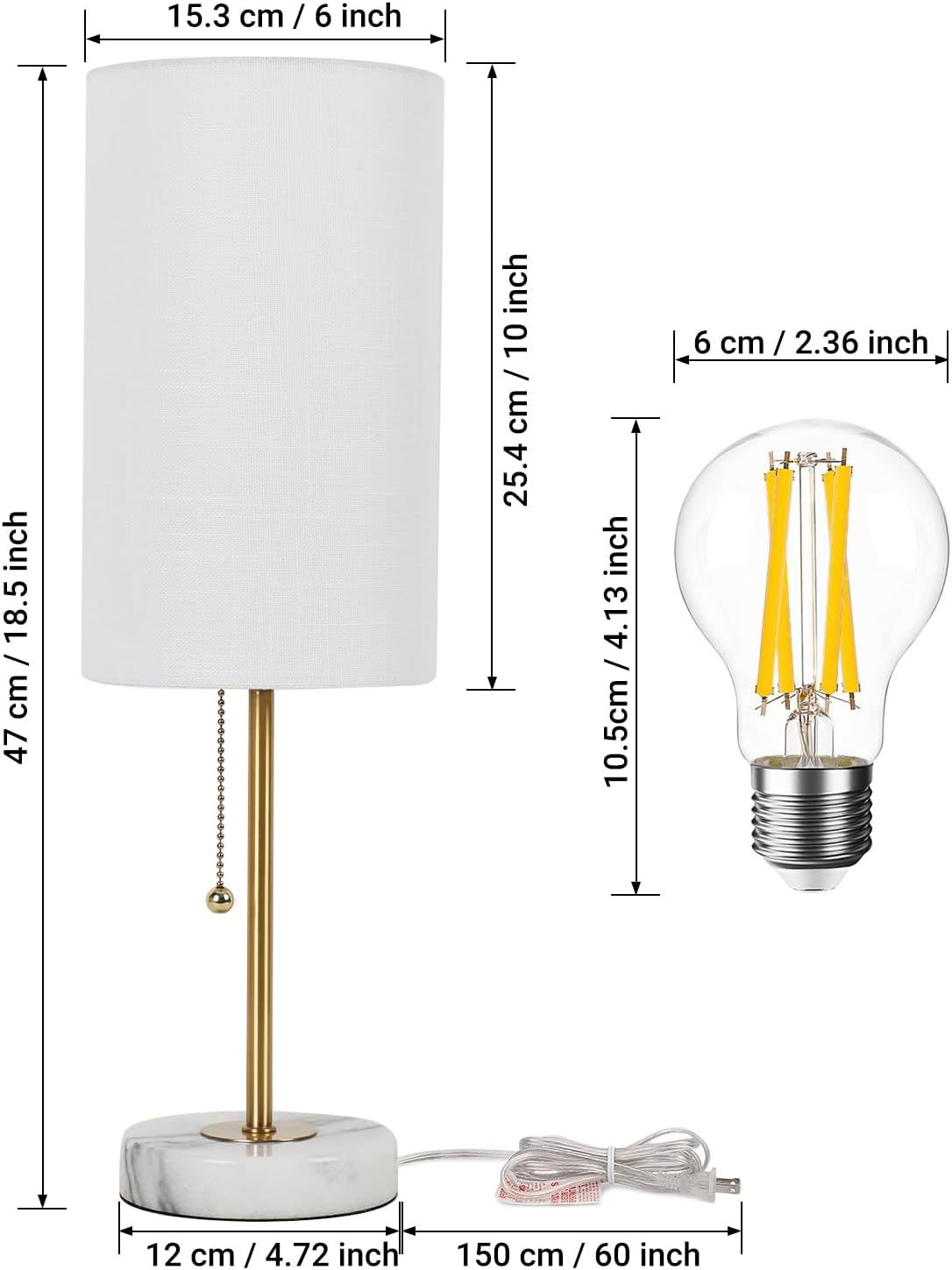 Marble Base Small Table Lamp 19in-2Pack
