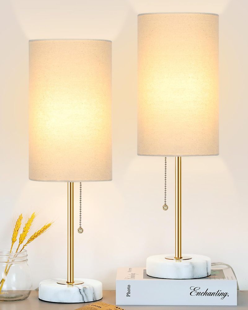 Marble Base Small Table Lamp 19in-2Pack