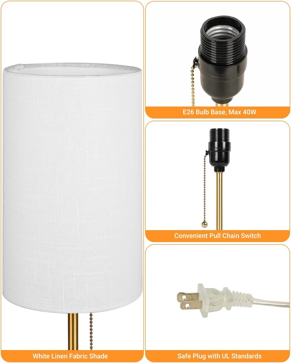 Marble Base Small Table Lamp 19in-2Pack
