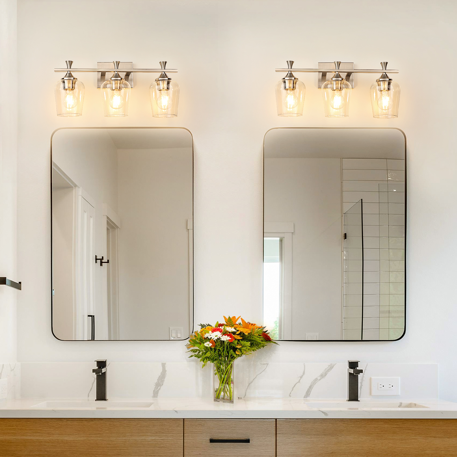 3 Light Bathroom Vanity Light Fixtures,Modern Brushed Gold Vanity Lights with High Clear Wine Glass Bathroom Lighting Over Mirror Wall Lamp for Kitchen Living Room Hallway Cabinet Porch