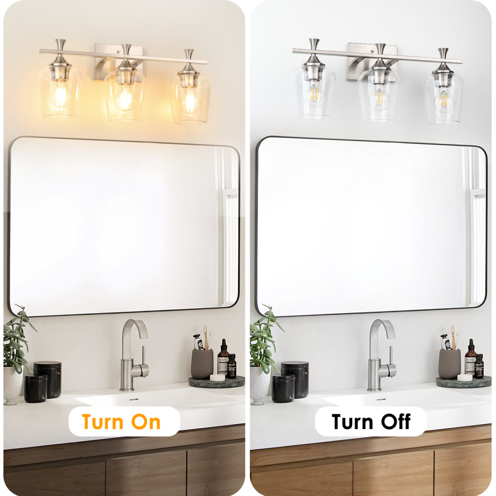 3 Light Bathroom Vanity Light Fixtures,Modern Brushed Gold Vanity Lights with High Clear Wine Glass Bathroom Lighting Over Mirror Wall Lamp for Kitchen Living Room Hallway Cabinet Porch