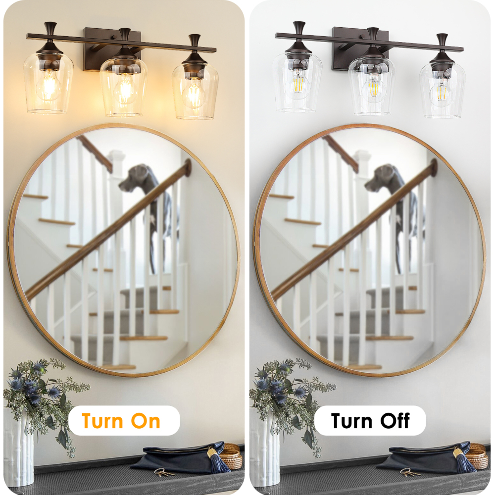 3 Light Bathroom Vanity Light Fixtures,Modern Brushed Gold Vanity Lights with High Clear Wine Glass Bathroom Lighting Over Mirror Wall Lamp for Kitchen Living Room Hallway Cabinet Porch