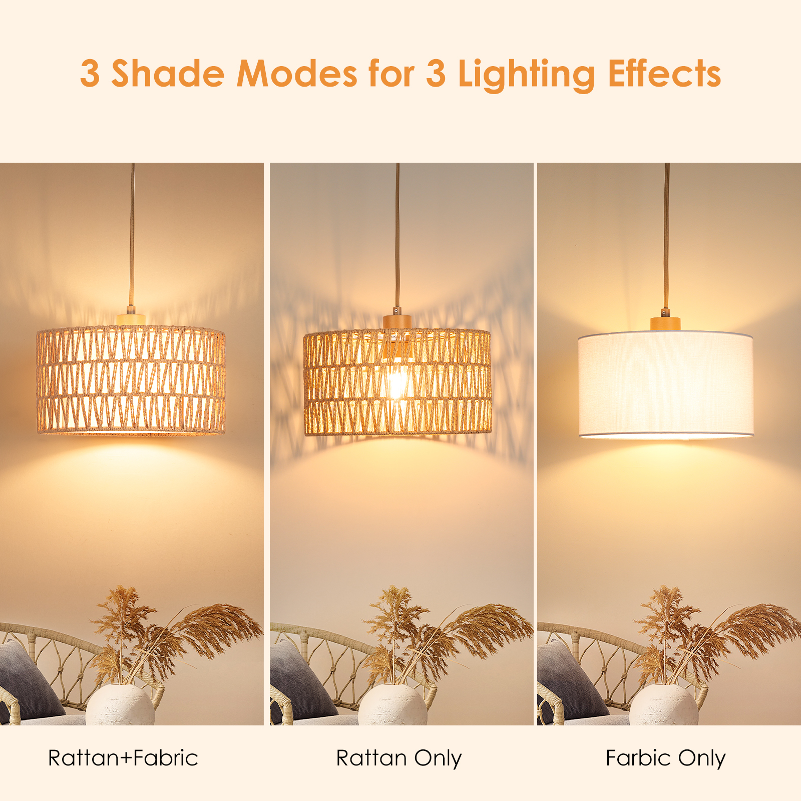 Rattan lampshade & cloth lampshade hanging lamp